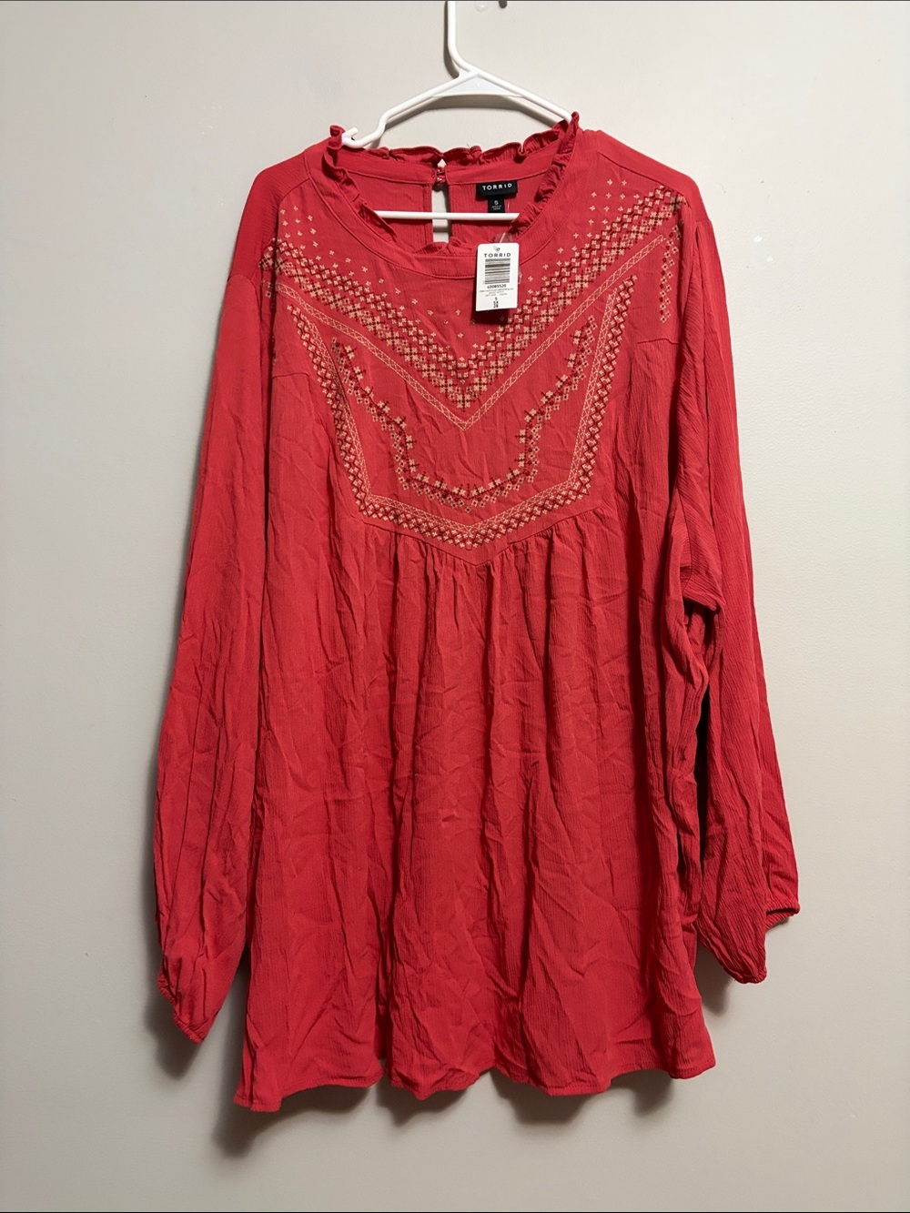 Torrid Crinkle Gauze Embroidered Peasant Tunic Blouse Size 5